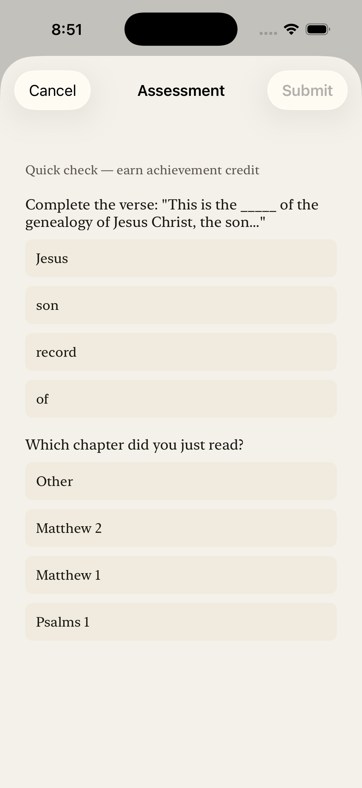 Chapter assessment quiz