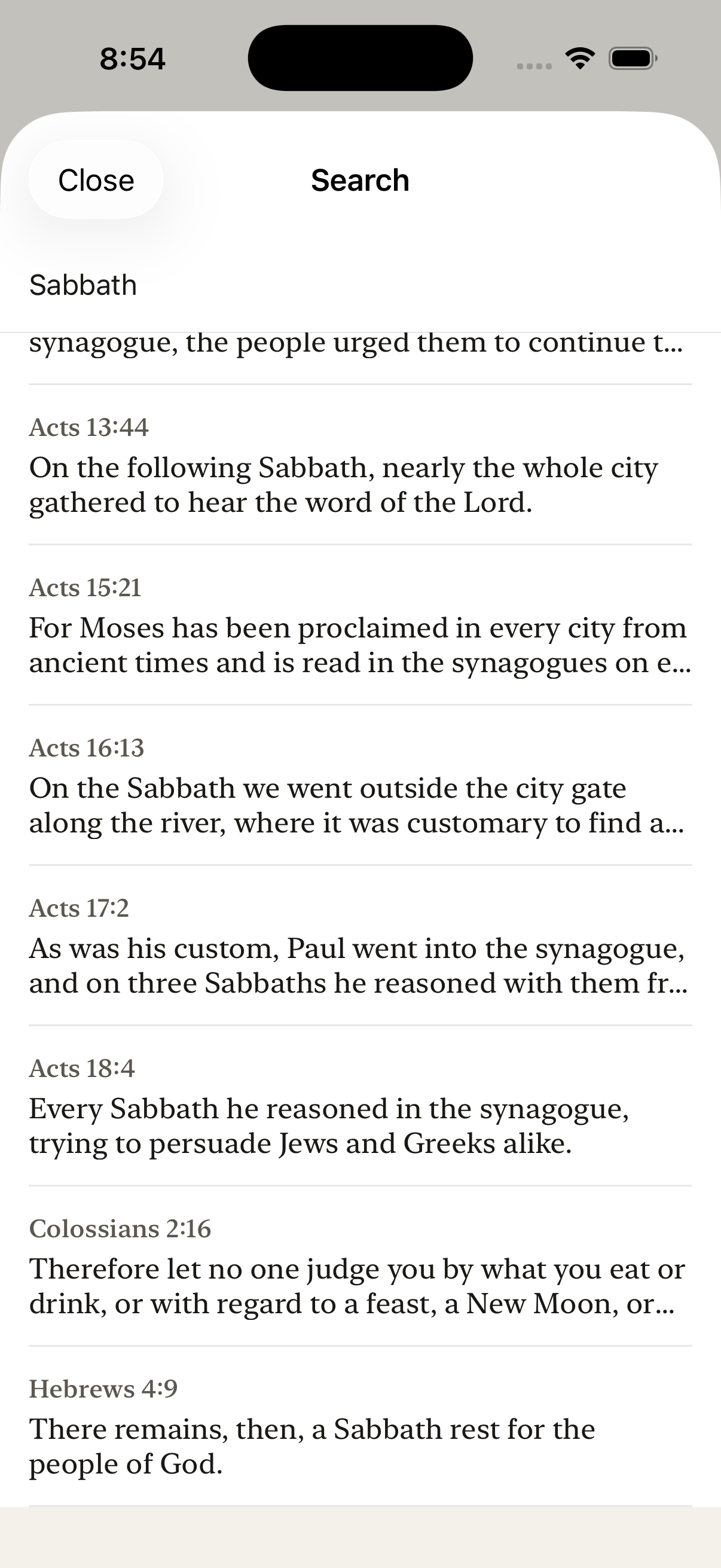 Verse search results